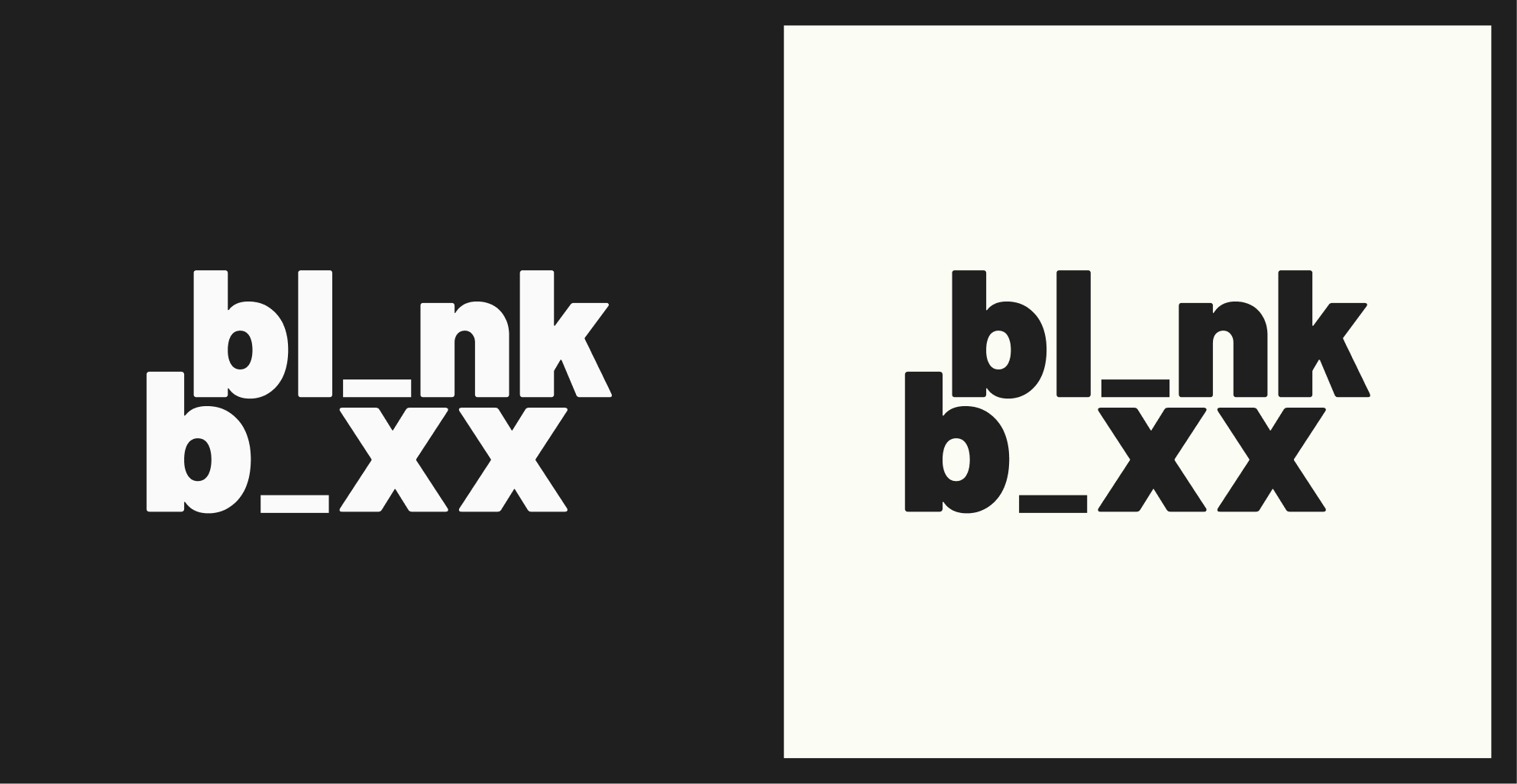 Blank Boxx wordmark shown in reversed and dark applications