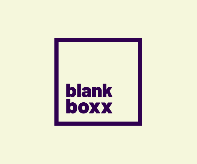 Blank Boxx mark in aubergine on a pale cream background