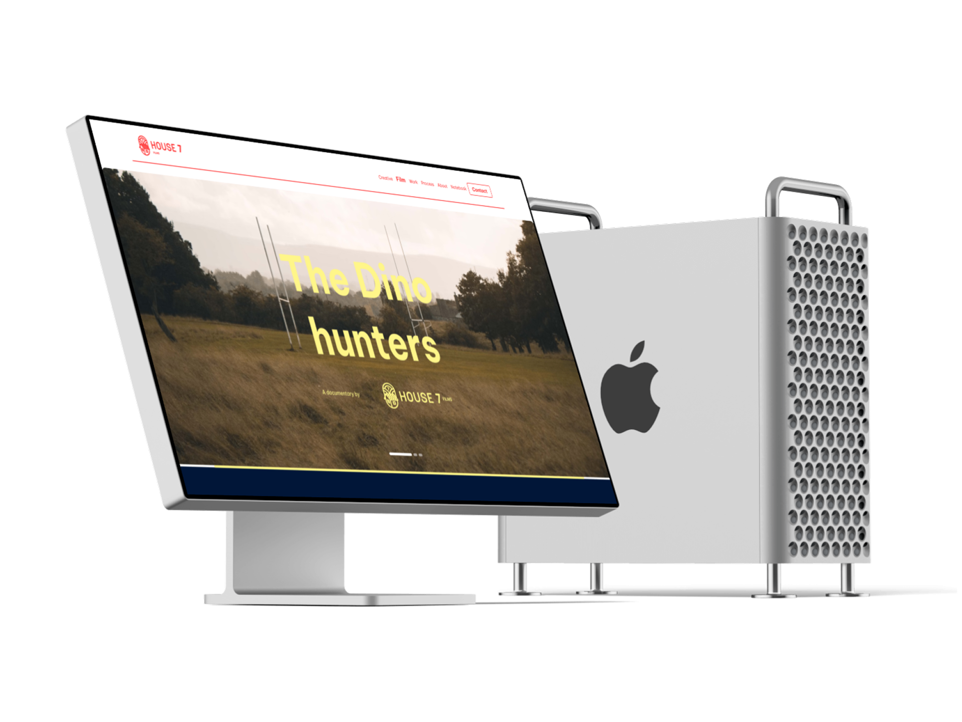 New House 7 Films site on a Pro Display XDR showing The Dinohunters hero