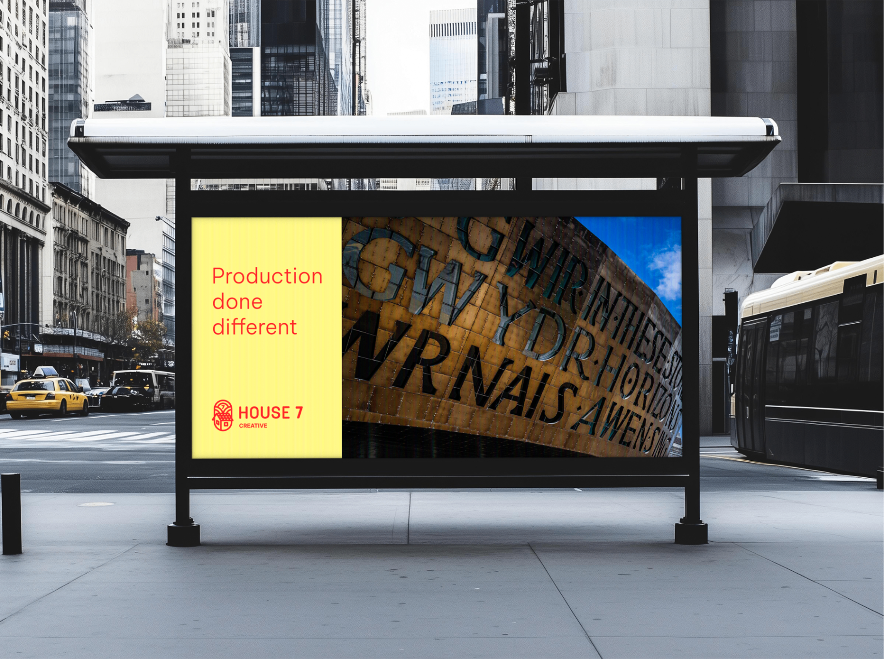 House 7 Creative identity applied to a city bus stop poster