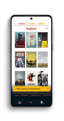 Explore grid of audio learning thumbnails across multiple categories