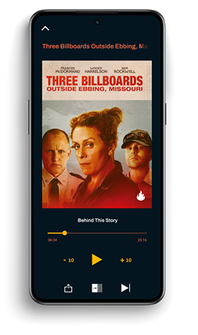 Audio player for Three Billboards Outside Ebbing, Missouri with playback controls