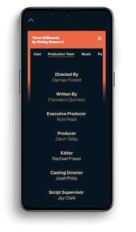 Production team tab listing director, writer, executive producer and crew