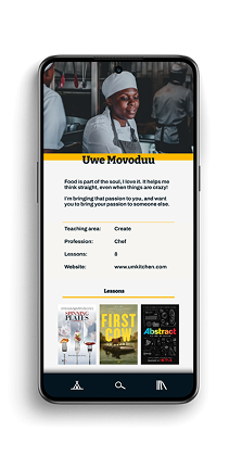 Creator profile screen for Uwe Movoduu, a chef teaching on the platform